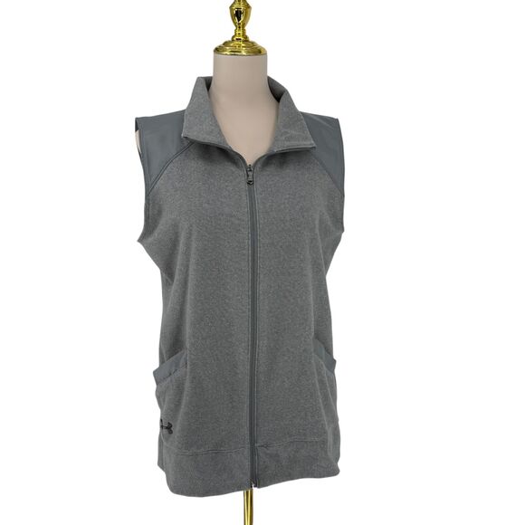 Under Armour Vest Women's MEDIUM ColdGear Gray Fleece Zip Pocket Loose Athletic - Picture 6 of 13
